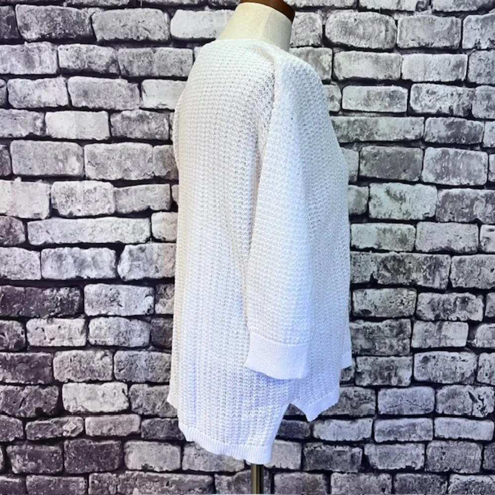 J. Jill White V-Neck 3/4 Sleeve Pullover Sweater Size L
